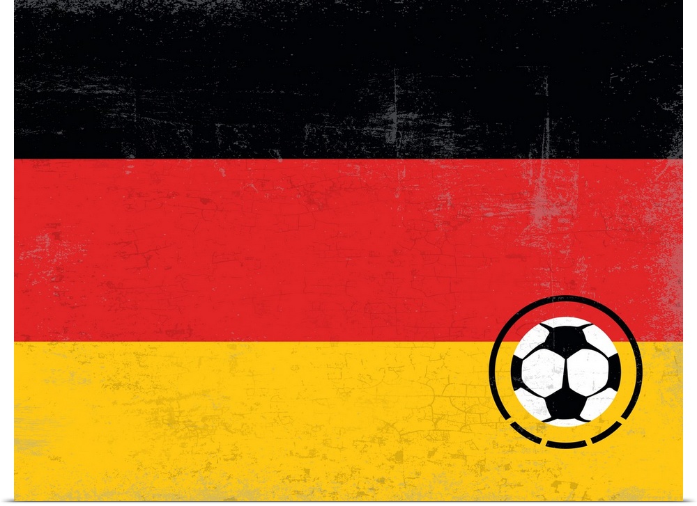Flag of Germany with soccer crest with soccer ball.