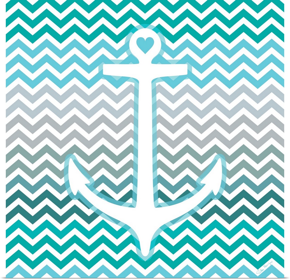 A graphic anchor with an aqua blue chevron pattern background.