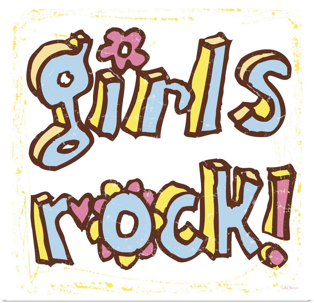 The words "Girls Rock" handwritten in pen and ink.