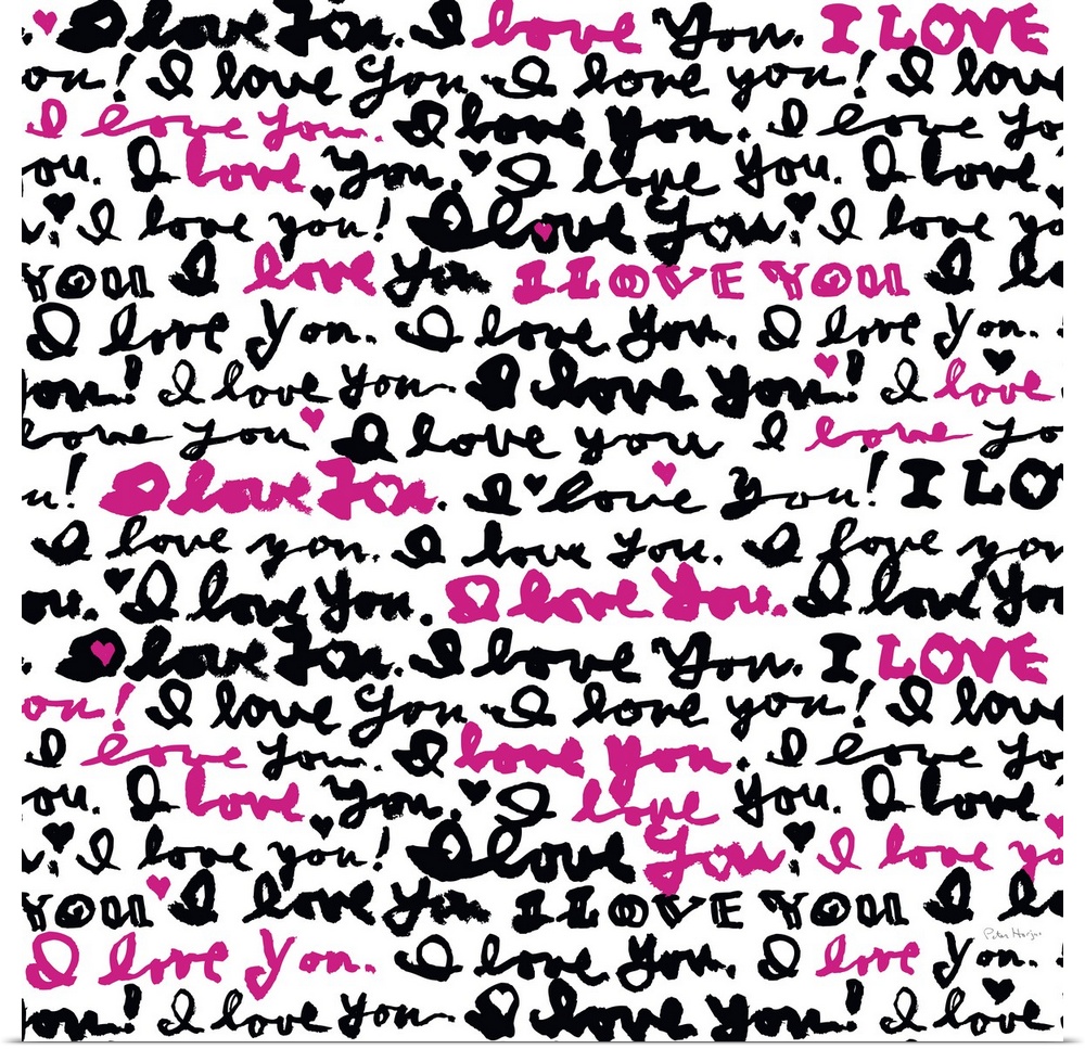 Hand lettered in a chunky style the words "I love you" repeated over and over.