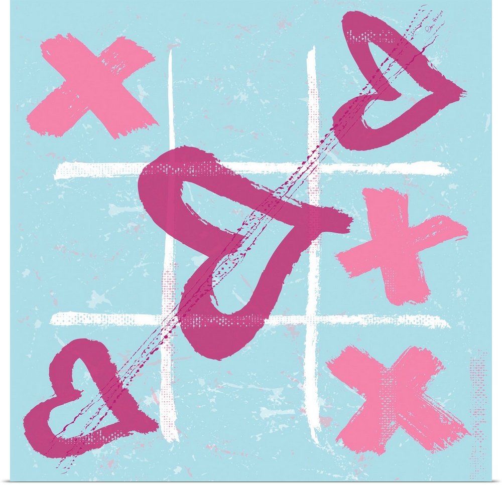Tic-tac-toe with hearts and kisses.