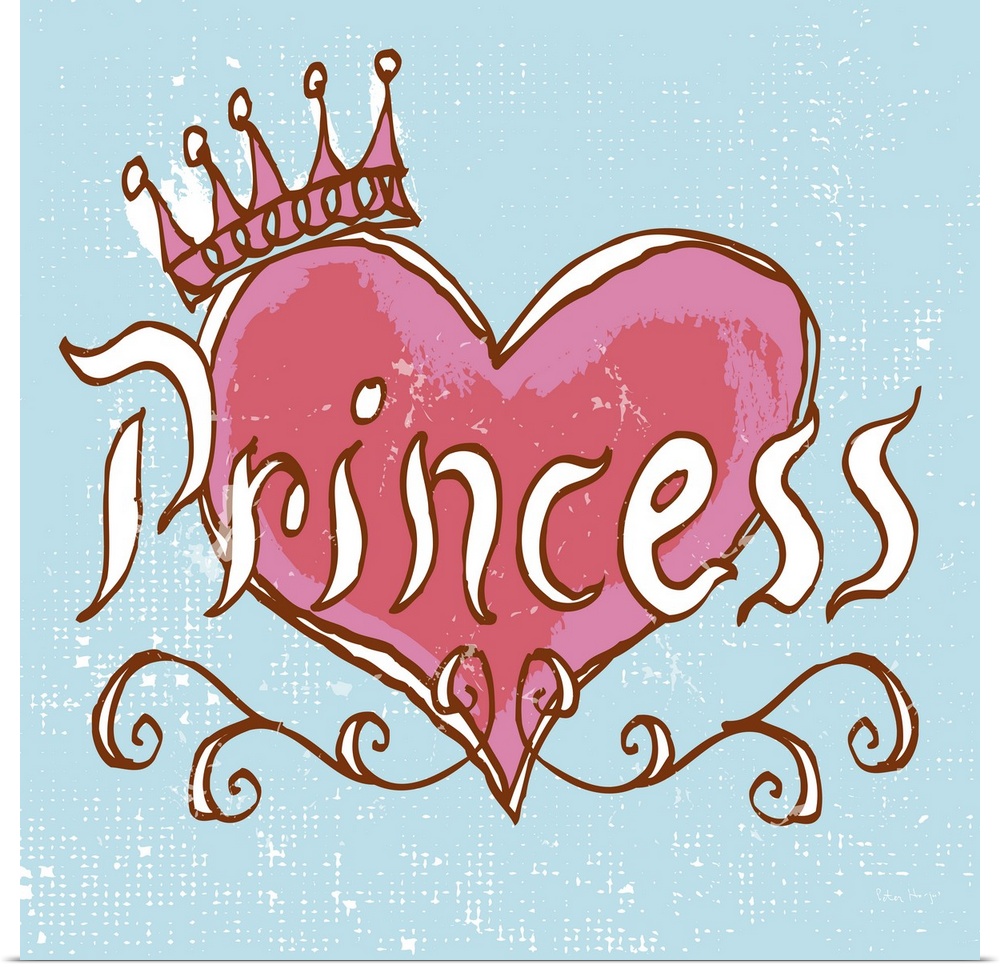 A pen and ink illustrated princess tiara with the word "Princess" hand lettered.
