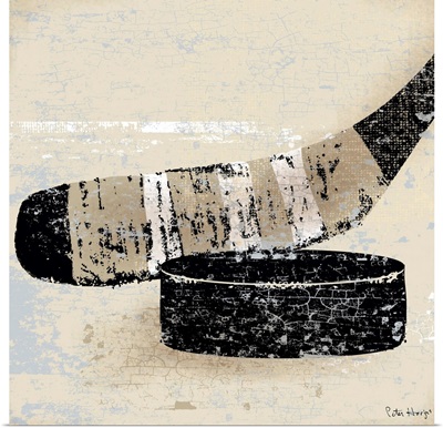 Vintage Hockey Stick and Puck