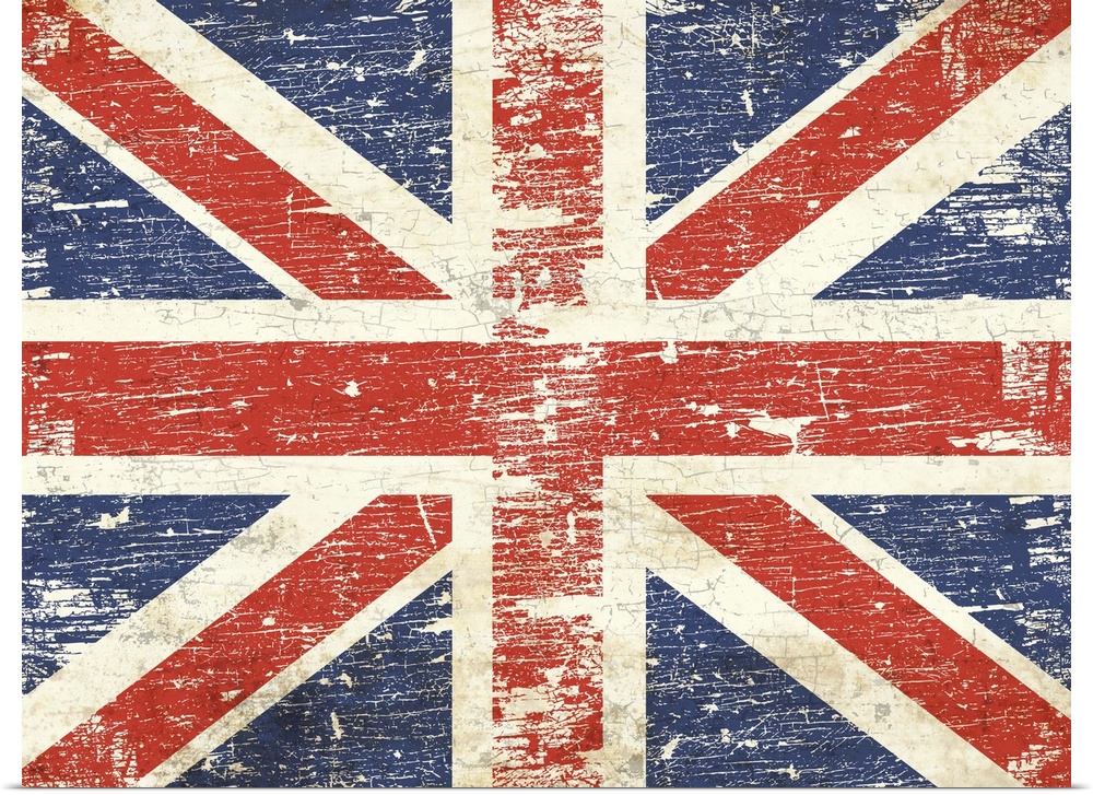 Contemporary art of a worn and weathered looking Union Jack flag.