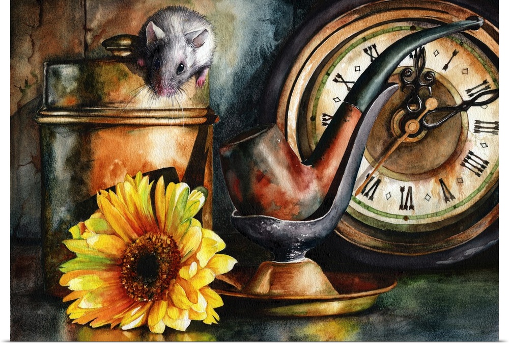 A still life painting with a retro feel to it. Originally painted with watercolour.