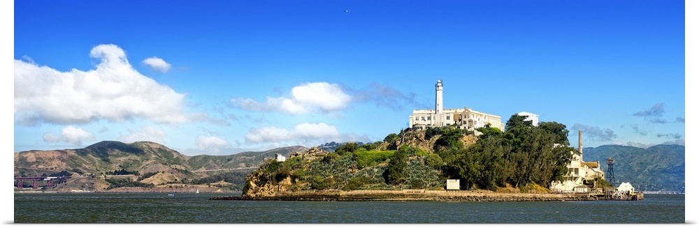 View of the island of Alcatraz in the San Francisco Bay on a beautiful clear day.