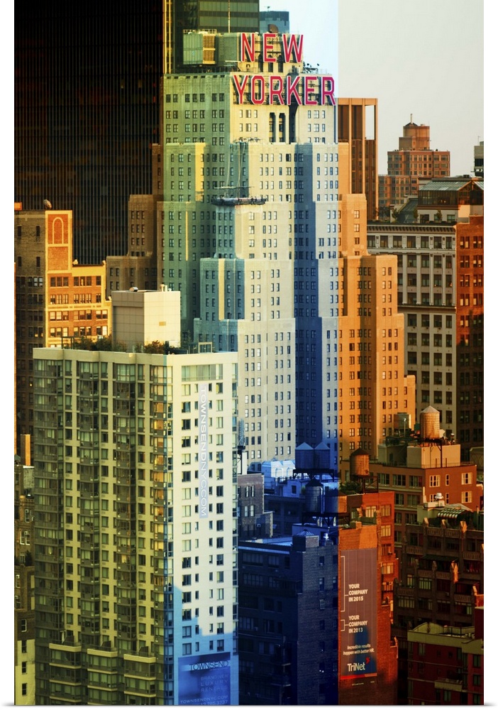 Fine art photo of skyscrapers in New York City with artistic color blocks.