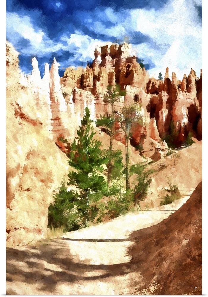 A photograph of Bryce Canyon, Utah with a painterly effect.