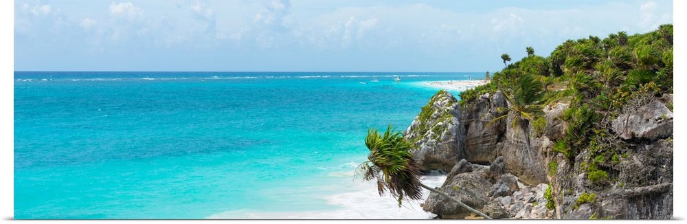 Panoramic photograph of the beautiful, clear blue Caribbean coastline in Tulum, Mexico. From the Viva Mexico Panoramic Col...
