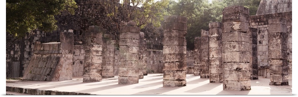 Panoramic photograph of the Once Thousand Mayan Columns at Chichen Itza, Mexico. From the Viva Mexico Panoramic Collection.