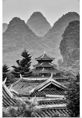 Chinese Buddhist Temple with Karst Mountains