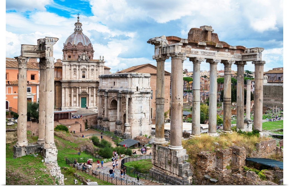 It's the ancient columns in roman forum in rome and road going our of the city, Italy.
