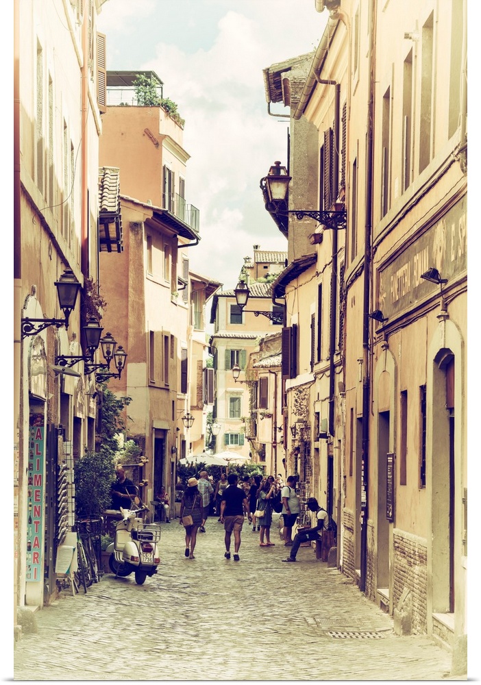 It's an old pedestrian street typical of the city of Rome in Italy.