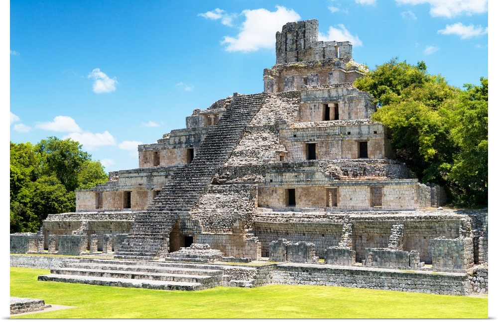 Photograph of the ruins in Campeche at the Edzna Maya archaeological park, Mexico. From the Viva Mexico Collection.