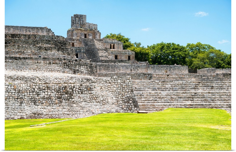Photograph of Mayan Ruins at Edzna archaeological site in Campeche, Mexico. From the Viva Mexico Collection.