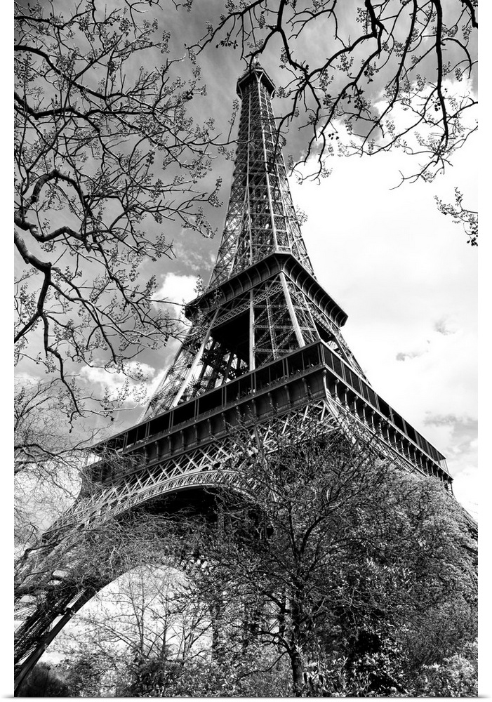 Fine art photograph of the Eiffel Tower in France, looking up from the ground.
