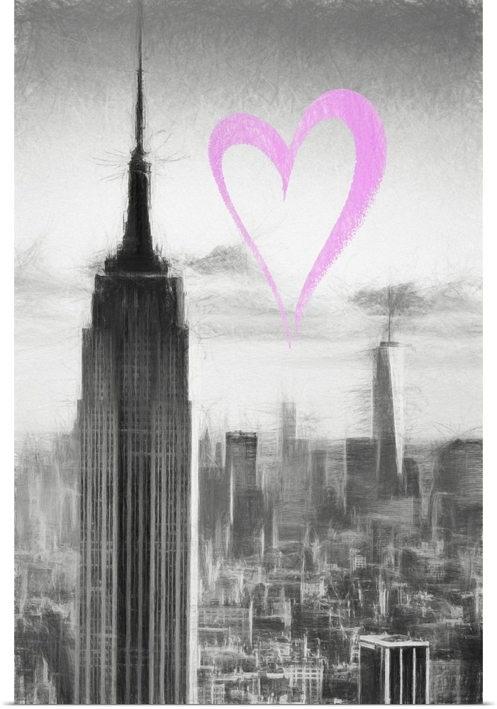 Fusing of oil painting textures and techniques with a digital black and white photograph of the Empire State Building and ...