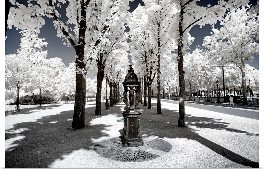 A view of a fountain in a park in Paris with selective coloring. From the "Another Look" series.