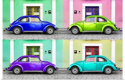 Four VW Beetle Cars with Colors Street Wall