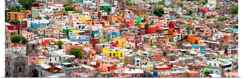 Colorful panoramic cityscape photograph of Guanajuato, Mexico. From the Viva Mexico Panoramic Collection.