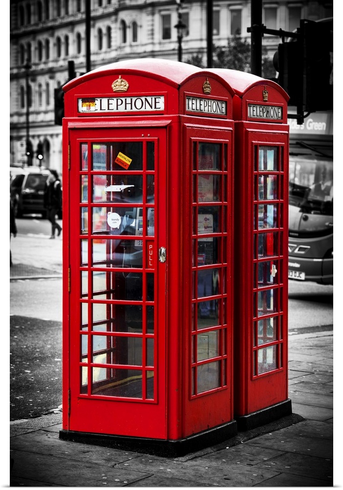Fine art photo of a red Telephone Booth in London, England, with selective coloring.