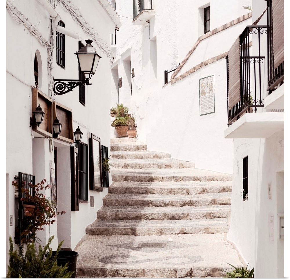 These are stairs in the white city of Mijas, Spain.