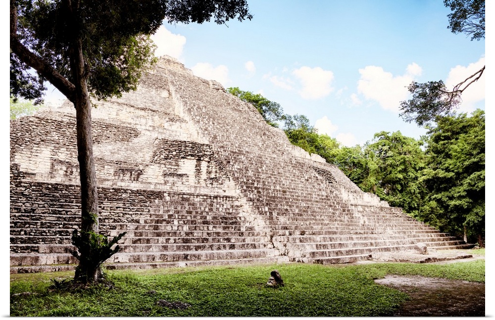 Photograph of an ancient Maya Pyramid in Mexico. From the Viva Mexico Collection.
