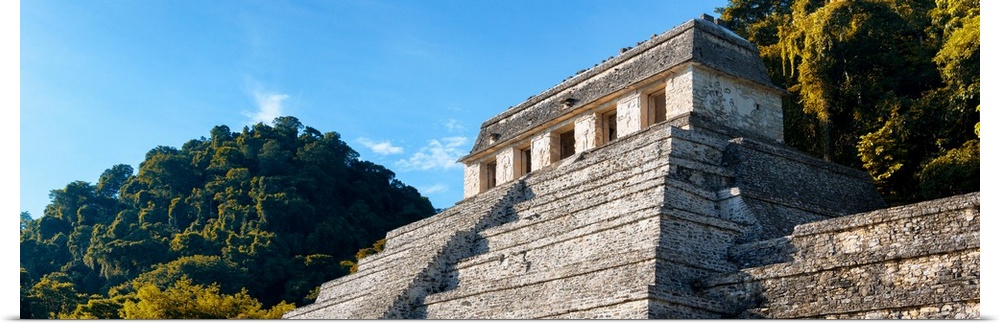 Panoramic photograph of the Mayan Temple of Inscriptions during Fall in Chiapas, Mexico. From the Viva Mexico Panoramic Co...
