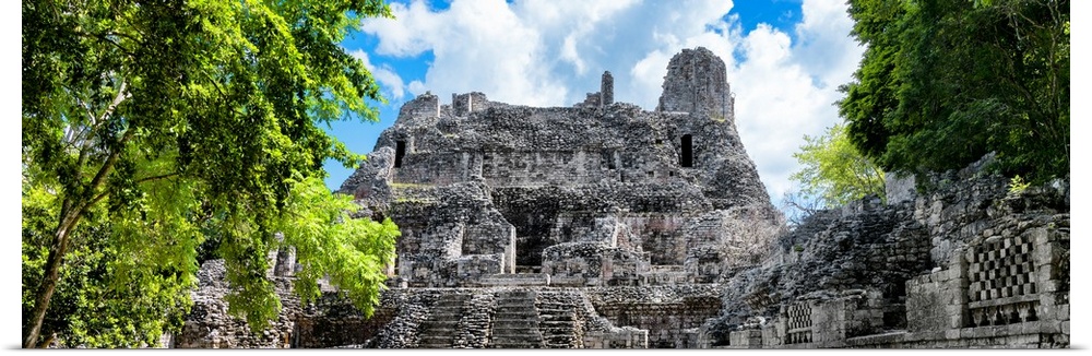 Panoramic photo of ancient Mayan Ruins, Mexico. From the Viva Mexico Panoramic Collection.