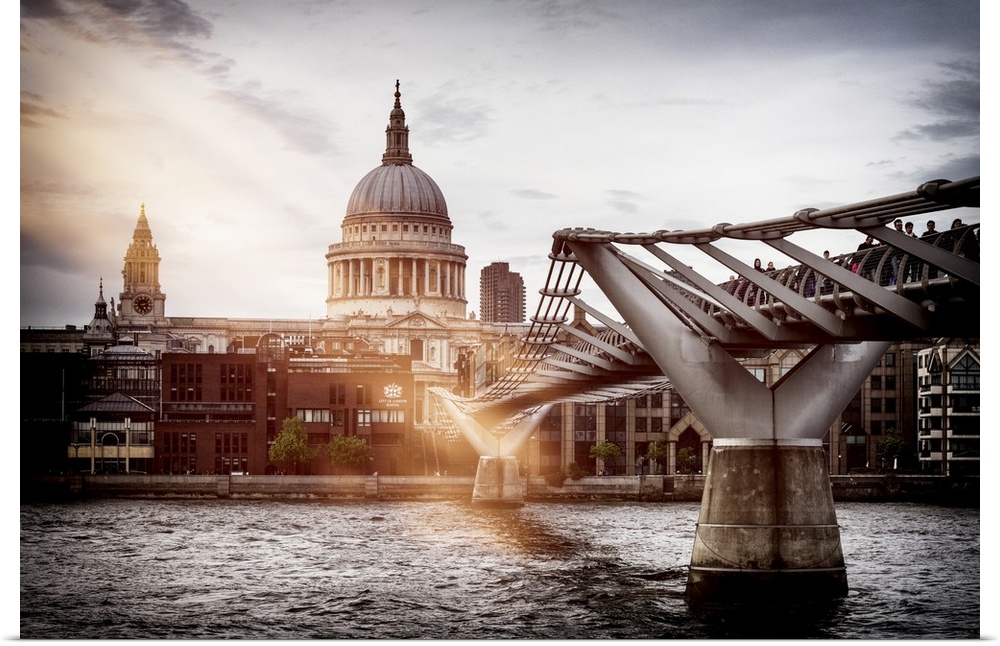 Fine art photo of the bridge across the River Thames looking towards the dome of the St. Paul's Cathedral.