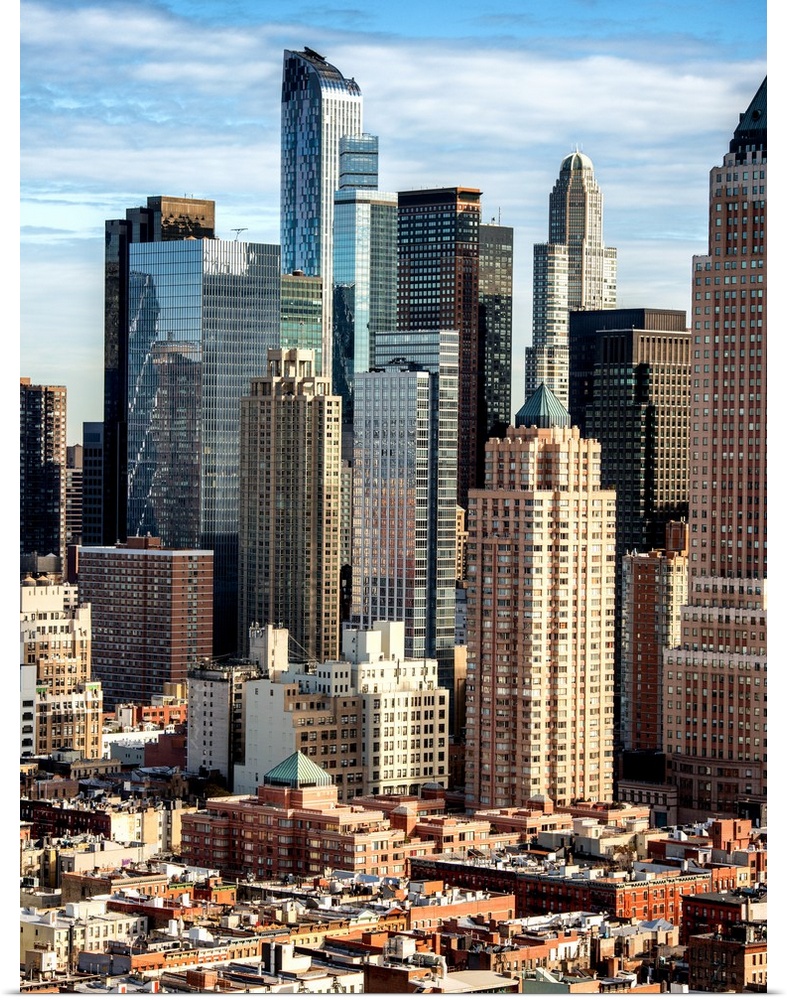 A photograph of a group of skyscrapers in New York city.