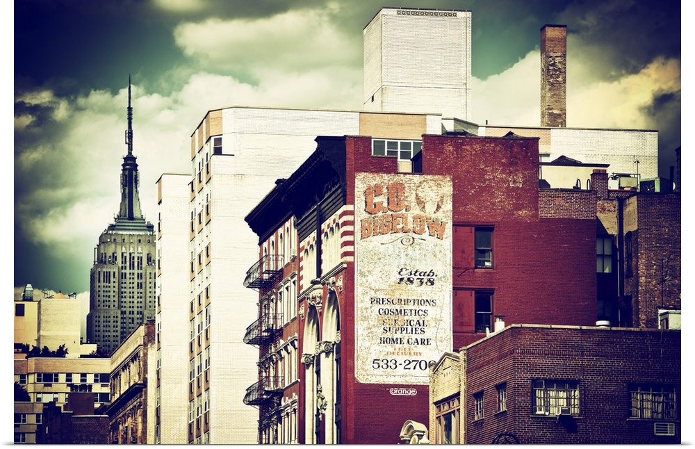 Vintage style photo showing the sides of New York buildings.
