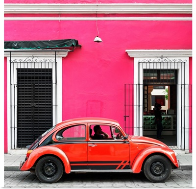 Pink and Red VW Beetle Car