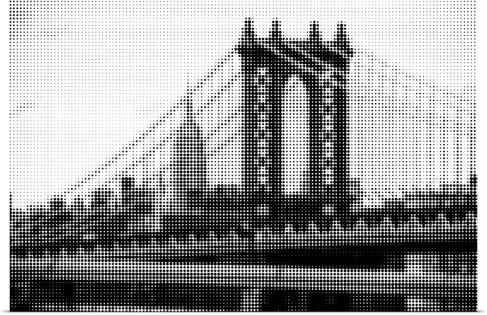 Artistic photograph of the Manhattan bridge with a black and white pixel grain filter over the image.