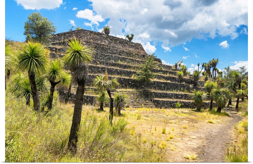 Photograph of the Pyramid of Cantona located in Puebla, Mexico. From the Viva Mexico Collection.