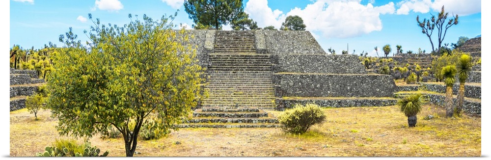 Panoramic photograph of a pyramid a the Cantona Archaeological Ruins, Puebla, Mexico. From the Viva Mexico Panoramic Colle...