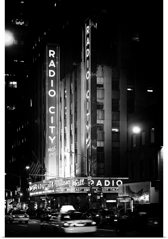 The classic neon sign of Radio City Music Hall in New York City.