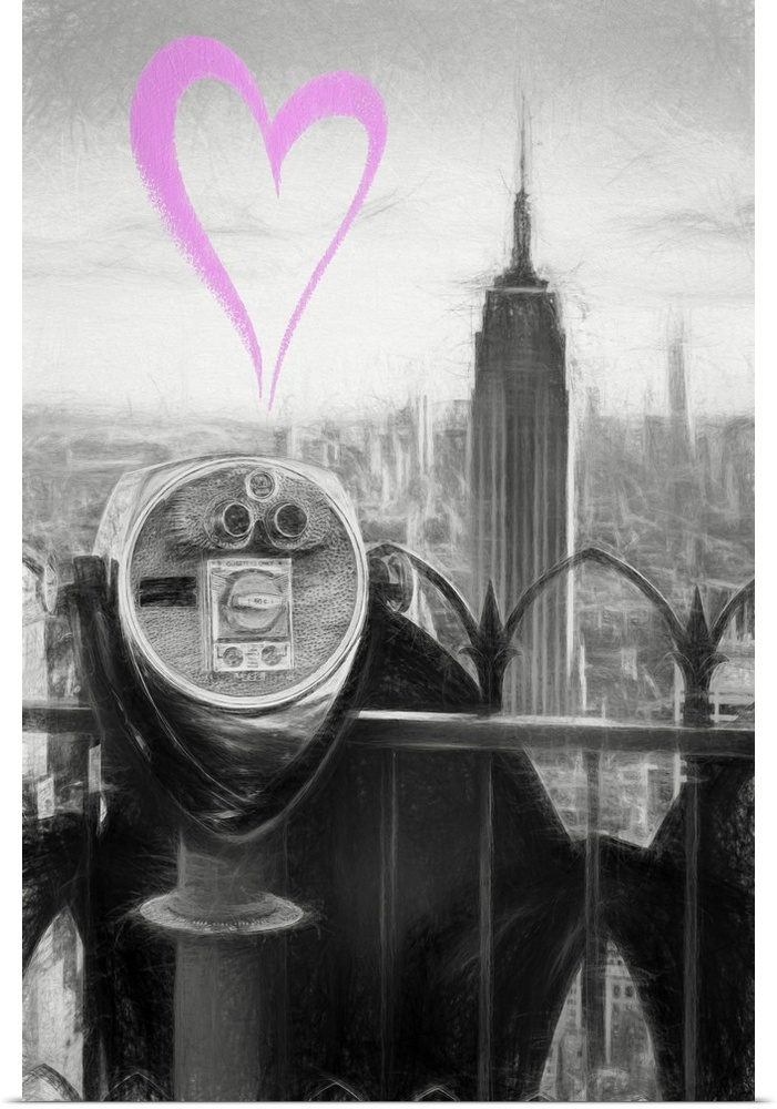 Fusing of oil painting textures and techniques with a digital black and white photograph of a New York cityscape with a bi...