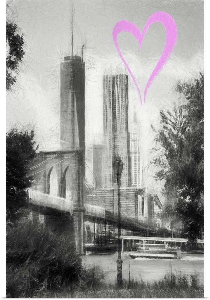 Fusing of oil painting textures and techniques with a digital black and white photograph of the World Trade Center, NYC, w...