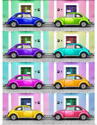 VW Beetle Cars with Colors Street Wall