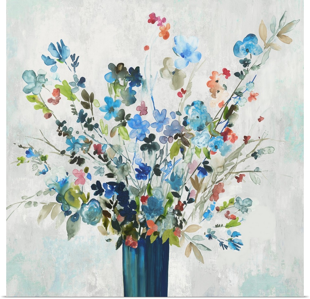 Brightly colored watercolor bouquet on a neutral background.