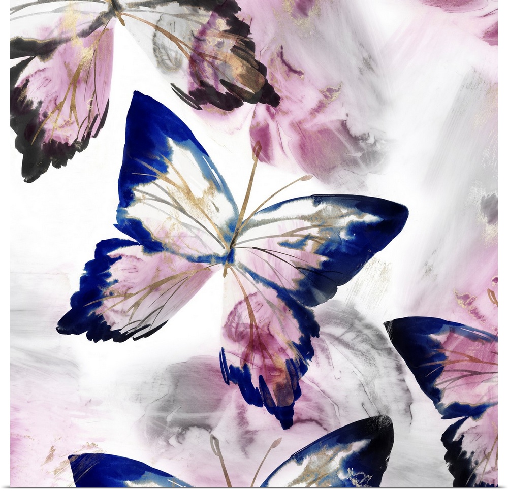 Watercolor butterflies in violet and bright cobalt blue.