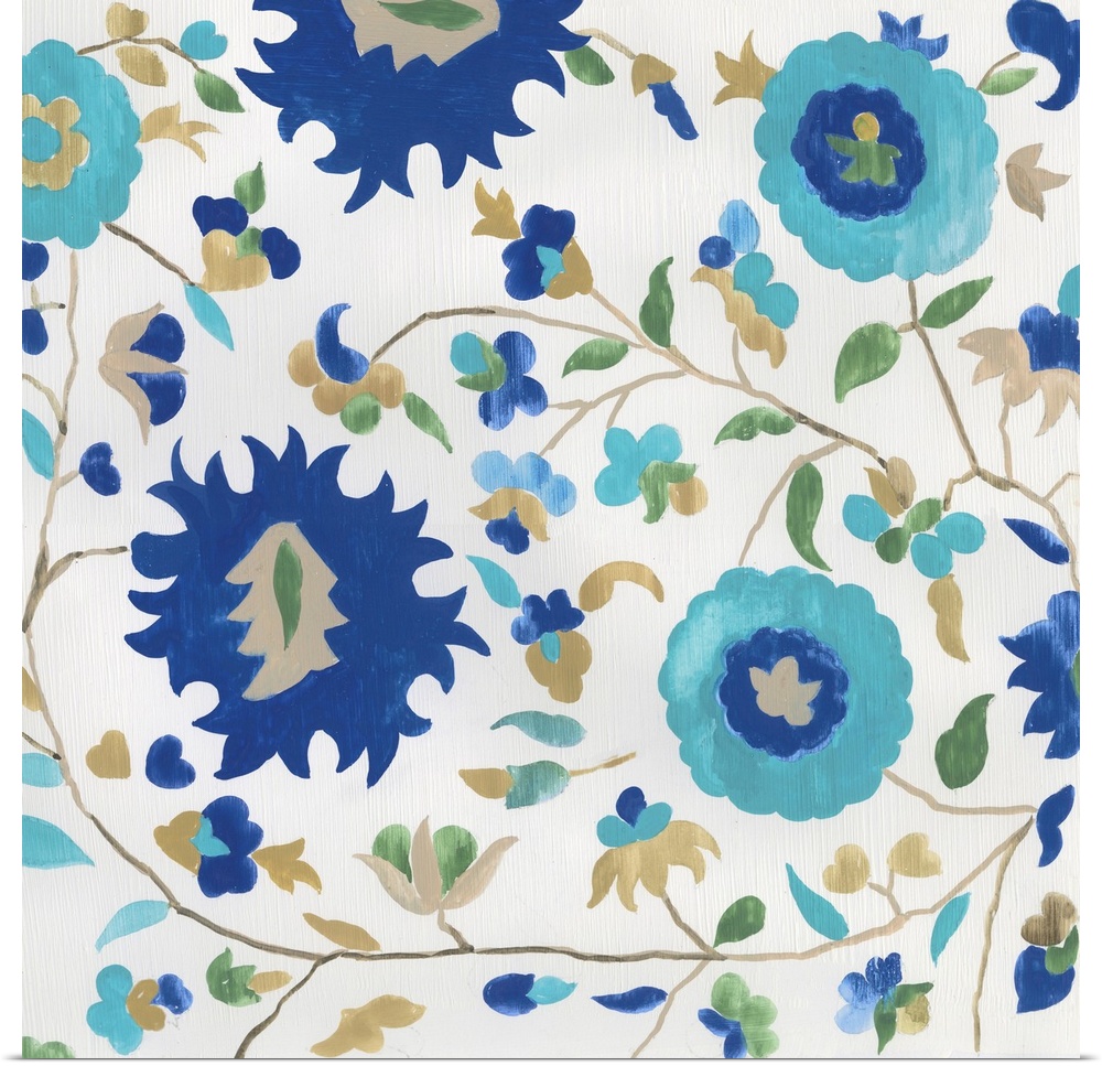 Floral pattern in various blues..
