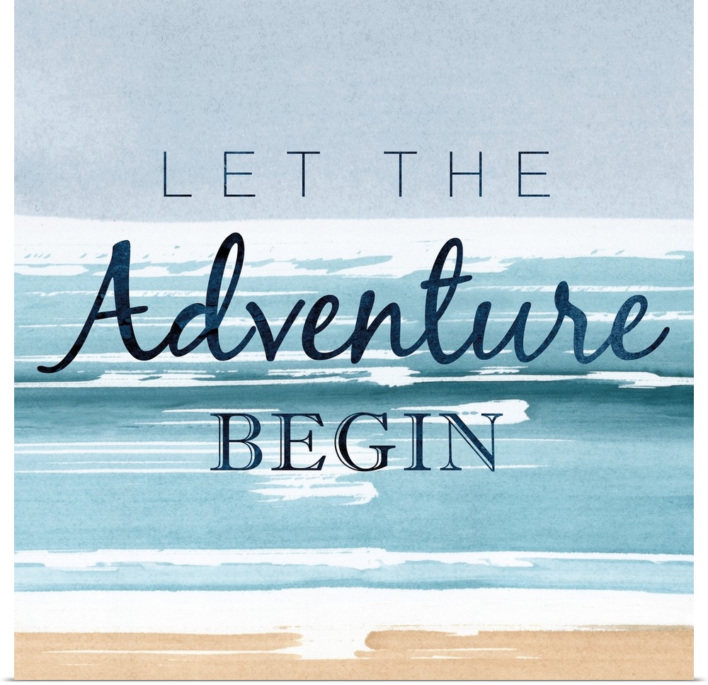 Watercolor painting of a seascape with "Let the Adventure Begin."