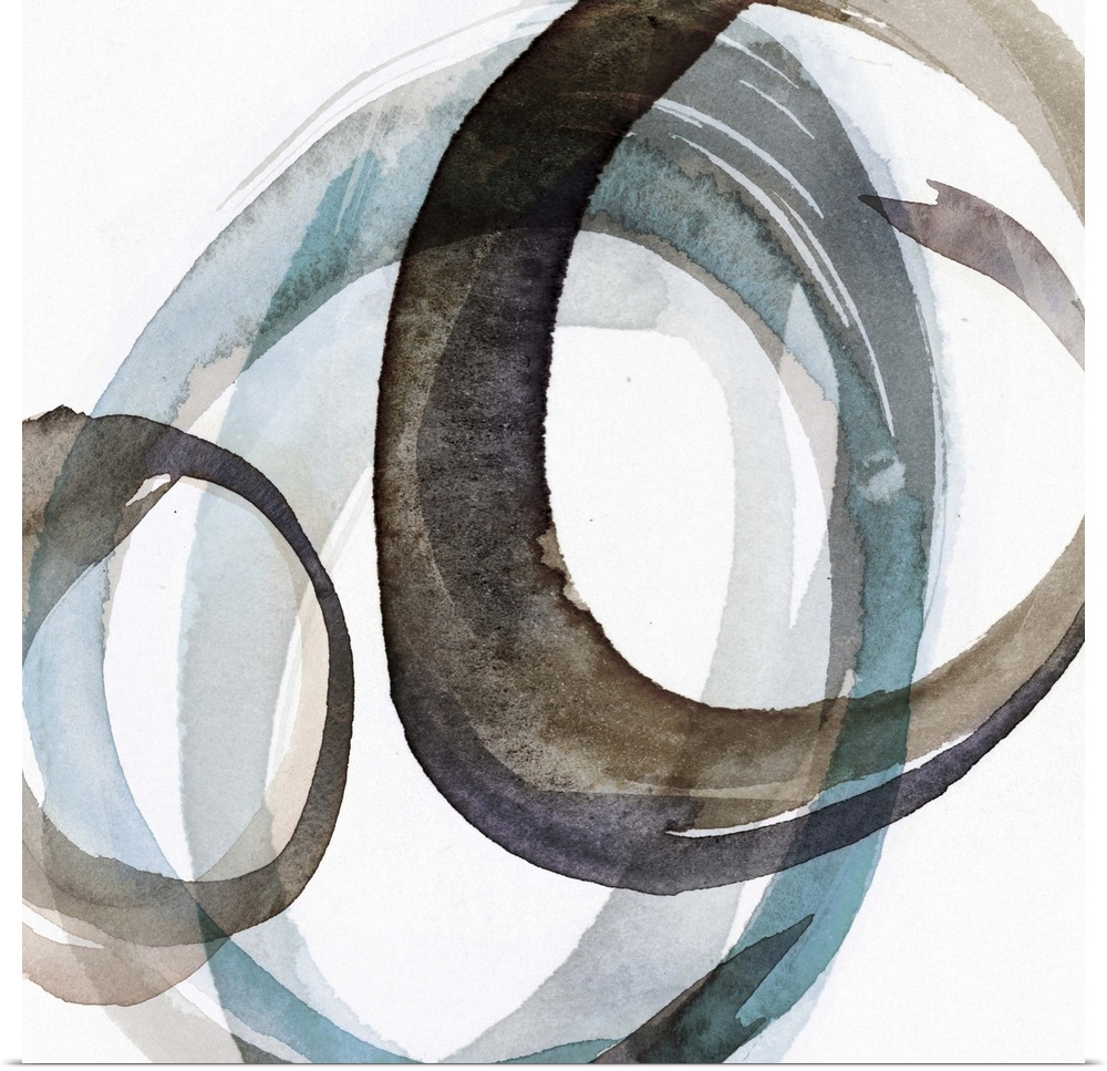 Contemporary home decor artwork of a watercolor circles against a white background.