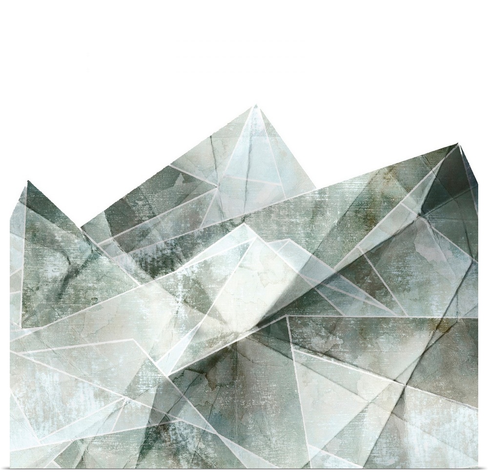 Square painting of gray abstract geometric shapes.