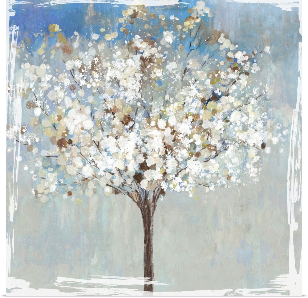 Abstract painting of a tree in winter.