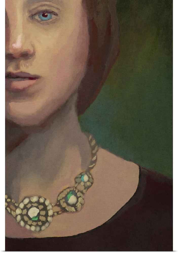 Painterly illustration of a stoic looking woman. Alberta, Canada.