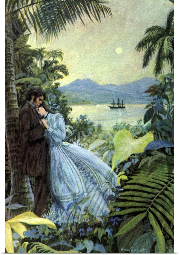 Romantic Couple with Moon at Night