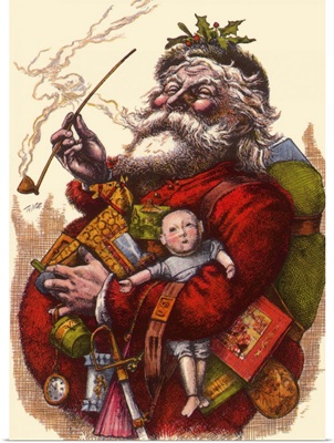 Santa holds Armful of Toys